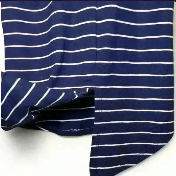 SO - Navy Blue/White Striped tank top with Lace top and split back- Jr’s Lg - Picture 4 of 6